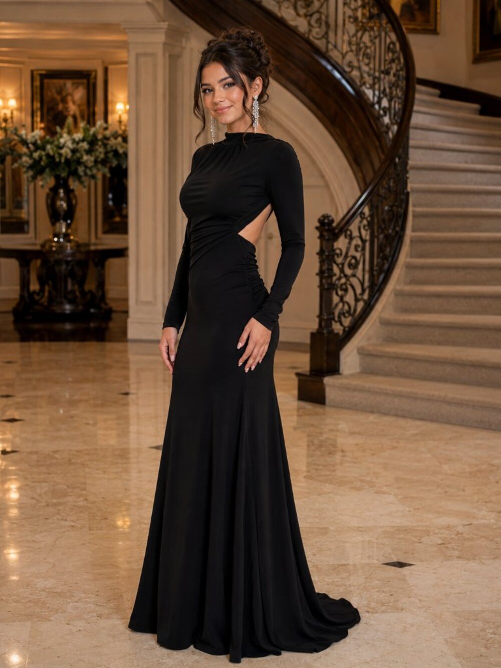 Prom Time - Black Backless Evening Gown – Ruched Fishtail Elegance Sz XS